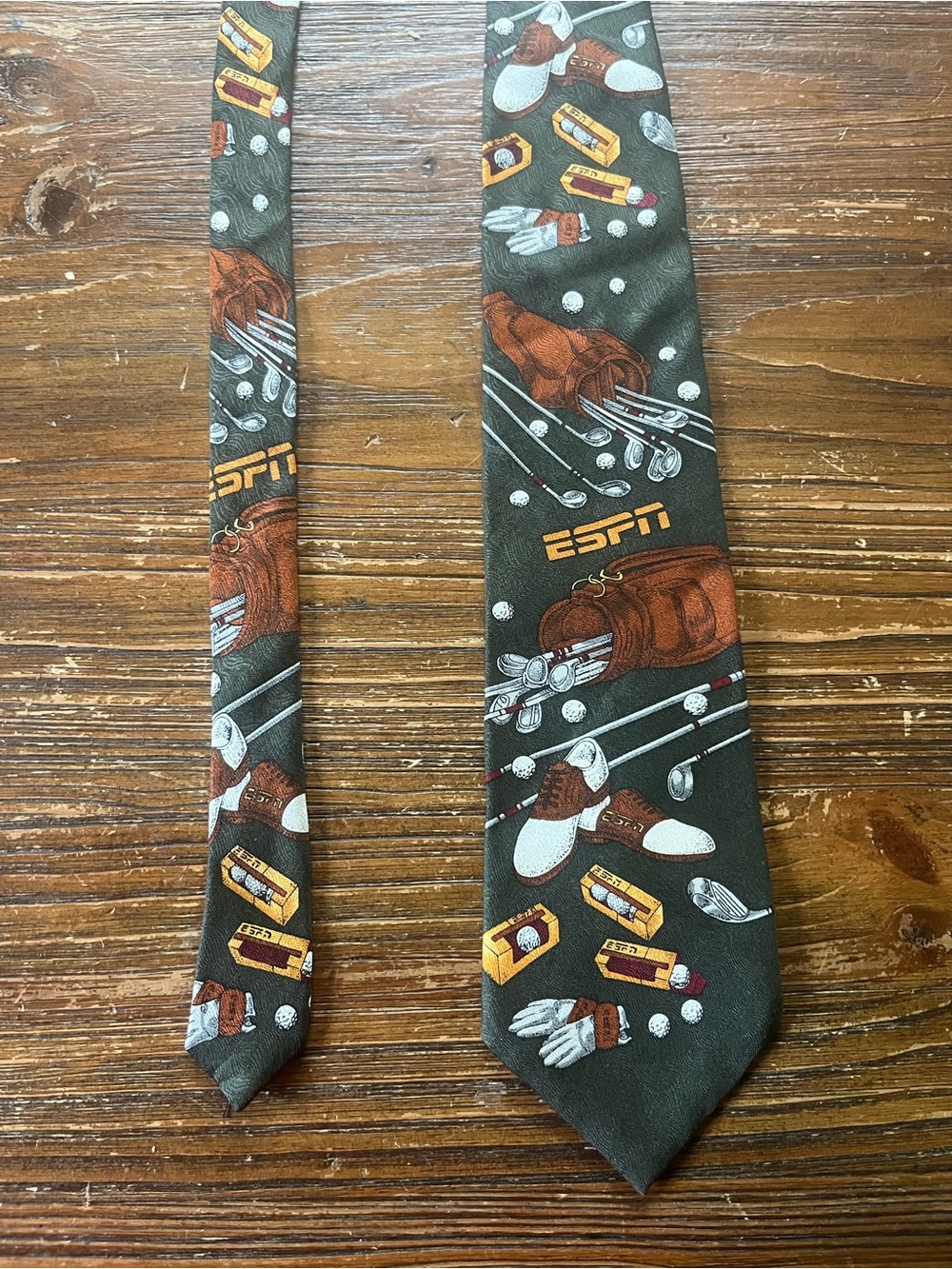 ESPN Golf-Print Men's Textured Silk Tie in Dark Green